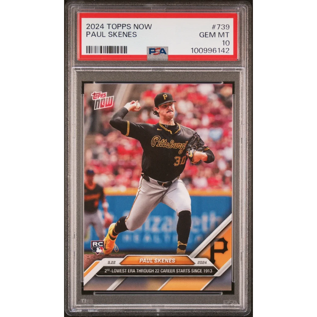 A graded 2024 Topps Now Paul Skenes baseball card in PSA Gem Mint 10 slab