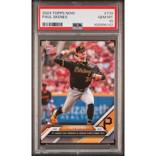 A graded 2024 Topps Now Paul Skenes baseball card in PSA Gem Mint 10 slab