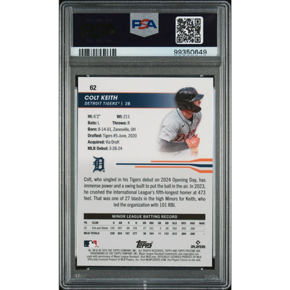 PSA graded 2024 Topps Pristine Colt Keith baseball card in protective case
