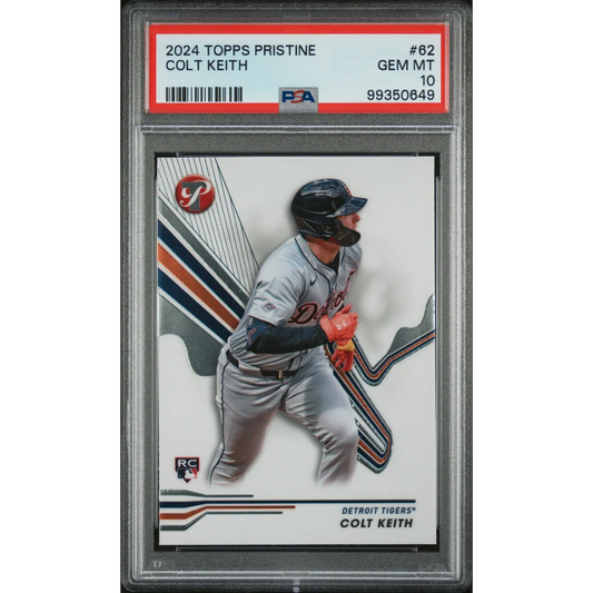 PSA Graded 2024 Topps Pristine Colt Keith baseball card showing detailed front view