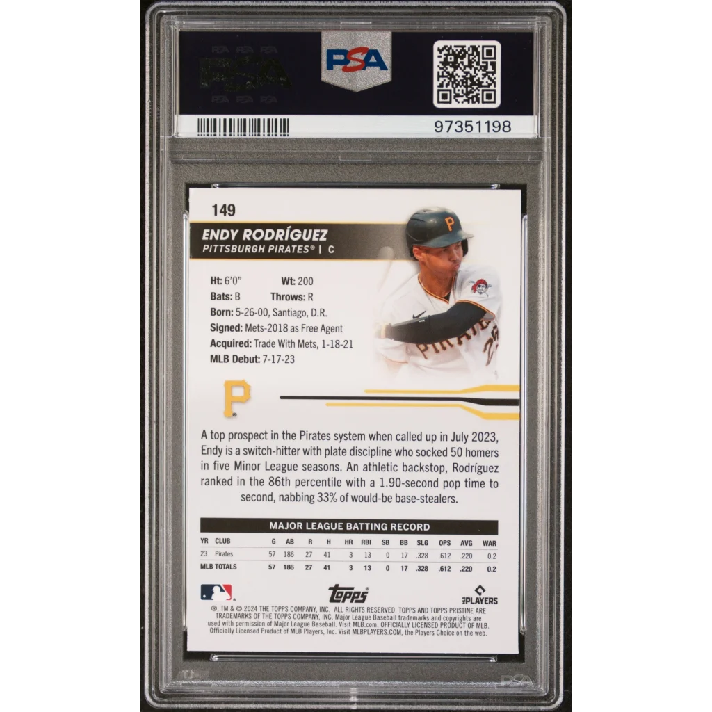 Graded 2024 Topps Pristine Endy Rodriguez #149 Green Refractor /150 Rookie RC Baseball Card PSA 10 Gem Mint | PSA 10 Gem Mint Graded Rookie Card | vintageantiquesgifts.com