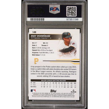 Graded 2024 Topps Pristine Endy Rodriguez #149 Green Refractor /150 Rookie RC Baseball Card PSA 10 Gem Mint | PSA 10 Gem Mint Graded Rookie Card | vintageantiquesgifts.com