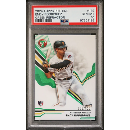 Graded 2024 Topps Pristine Endy Rodriguez #149 Green Refractor /150 Rookie RC Baseball Card PSA 10 Gem Mint | Hall of Fame Sports Memorabilia | vintageantiquesgifts.com