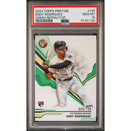 Graded 2024 Topps Pristine Endy Rodriguez #149 Green Refractor /150 Rookie RC Baseball Card PSA 10 Gem Mint | Hall of Fame Sports Memorabilia | vintageantiquesgifts.com