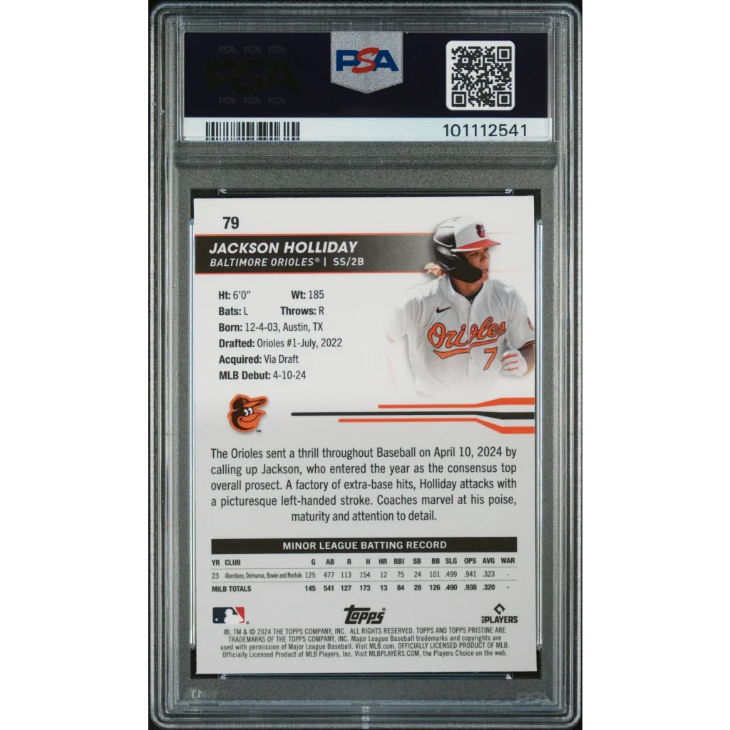 Graded PSA 10 Jackson Holliday 2024 Topps Pristine Rookie Baseball Card