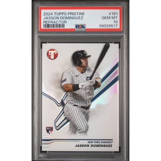 PSA graded 2024 Topps Pristine Jasson Dominguez Refractor baseball card image