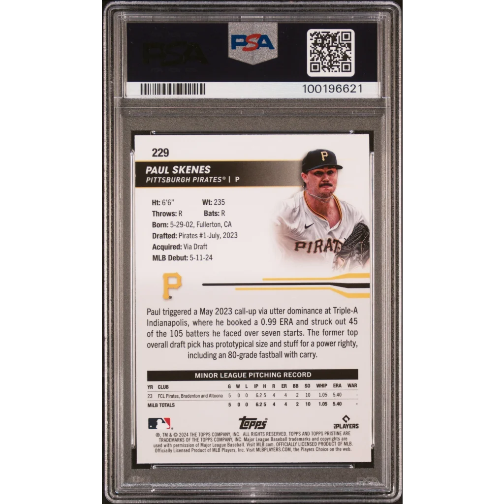 Graded PSA 10 GEM MINT Paul Skenes 2024 Topps Pristine Rookie Card image
