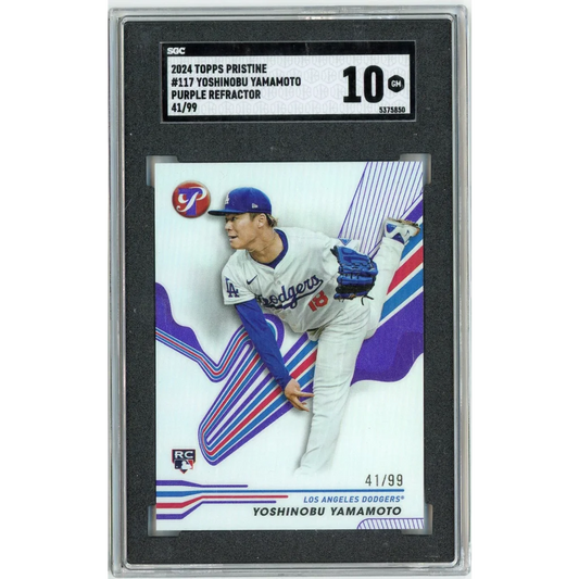 Graded 2024 Topps Pristine Yoshinobu Yamamoto #117 /99 Purple Refractor Rookie RC Baseball Card SGC 10 Gem Mint | Hall of Fame Sports Memorabilia | vintageantiquesgifts.com