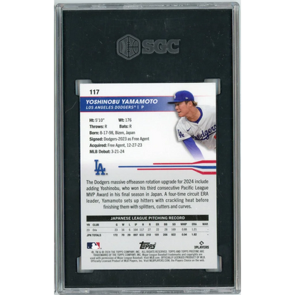 Graded 2024 Topps Pristine Yoshinobu Yamamoto #117 /99 Purple Refractor Rookie RC Baseball Card SGC 10 Gem Mint | SGC 10 Gem Mint Graded Rookie Card | vintageantiquesgifts.com