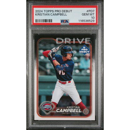 Graded 2024 Topps Pro Debut Kristian Campbell #PD7 Rookie RC Baseball Card PSA 10 Gem Mint | Hall of Fame Sports Memorabilia | vintageantiquesgifts.com