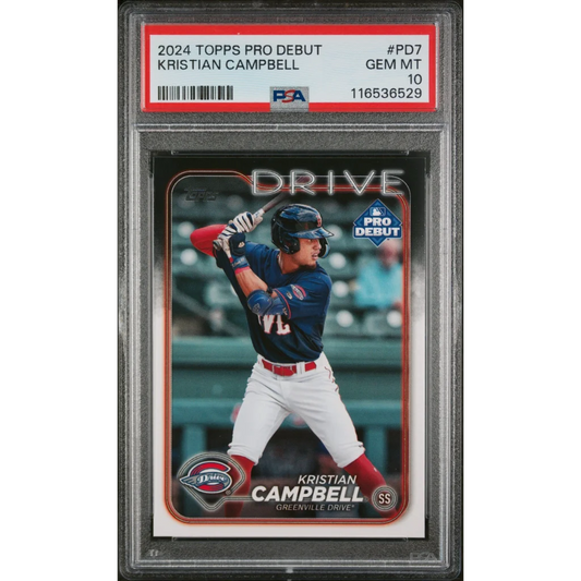 Graded 2024 Topps Pro Debut Kristian Campbell #PD7 Rookie RC Baseball Card PSA 10 Gem Mint | Hall of Fame Sports Memorabilia | vintageantiquesgifts.com