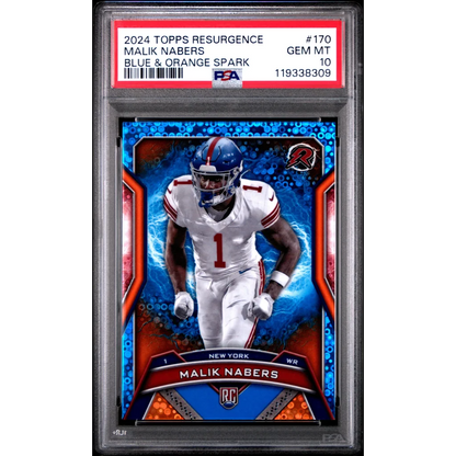 Graded 2024 Topps Resurgence Malik Nabers #170 Blue & Orange Spark Rookie RC Football Card PSA 10 Gem Mint