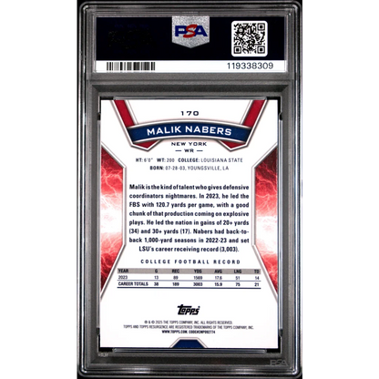Graded 2024 Topps Resurgence Malik Nabers #170 Blue & Orange Spark Rookie RC Football Card PSA 10 Gem Mint