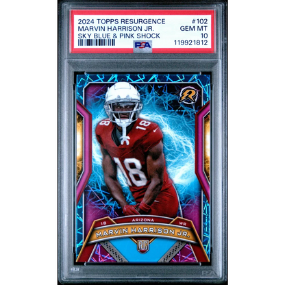 Graded 2024 Topps Resurgence Marvin Harrison Jr #102 Sky Blue & Pink Shock Rookie RC Football Card PSA 10 Gem Mint | Hall of Fame Sports Memorabilia | vintageantiquesgifts.com