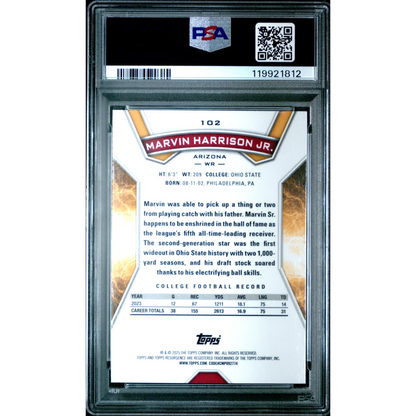 Graded 2024 Topps Resurgence Marvin Harrison Jr #102 Sky Blue & Pink Shock Rookie RC Football Card PSA 10 Gem Mint | PSA 10 Gem Mint Graded Rookie Card | vintageantiquesgifts.com