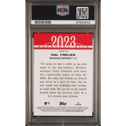Graded 2024 Topps Sal Frelick #23GH29 2023 Greatest Hits Rookie RC Baseball Card PSA 10 Gem Mint | PSA 10 Gem Mint Graded Rookie Card | vintageantiquesgifts.com