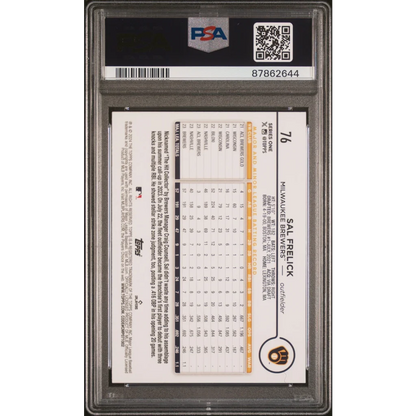 Graded 2024 Topps Sal Frelick Baseball Card in PSA Treasure display