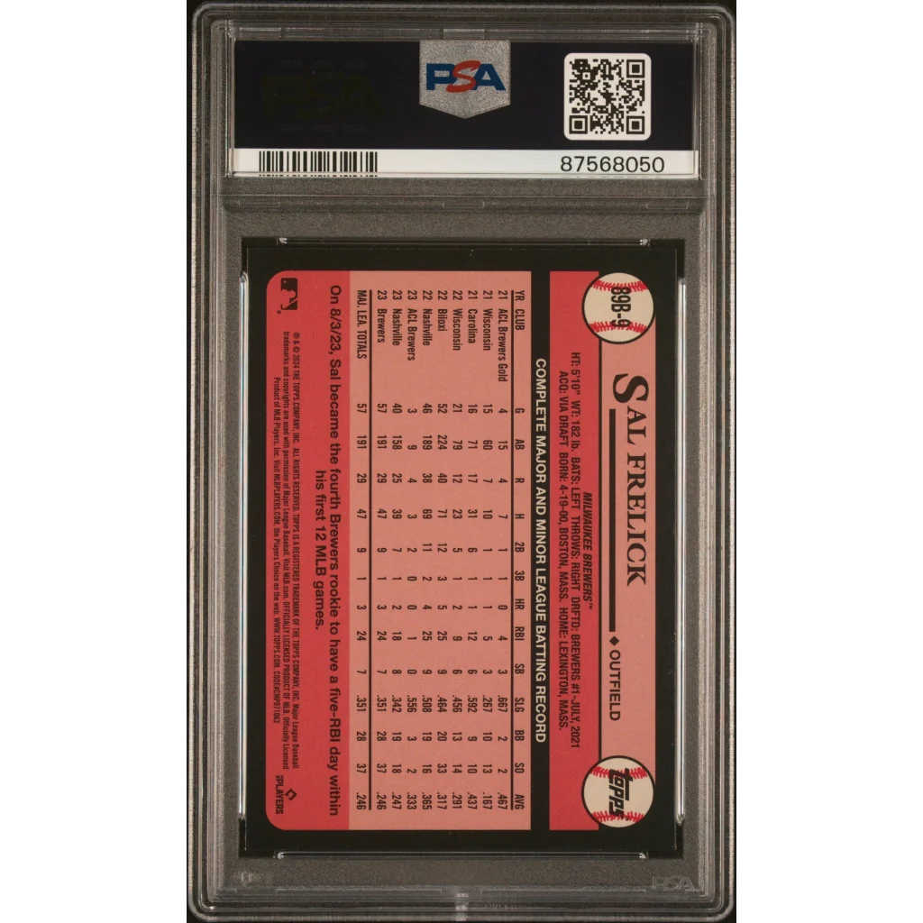 A graded PSA 10 Sal Frelick 2024 Topps 1989 Design Baseball Card Gem Mint
