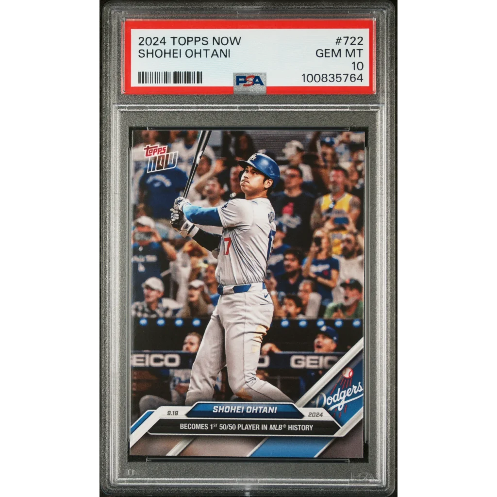 Graded 2024 Topps Now Shohei Ohtani #722 1st 50/50 Player in MLB History Baseball Card PSA 10 Gem Mint | Hall of Fame Sports Memorabilia | vintageantiquesgifts.com