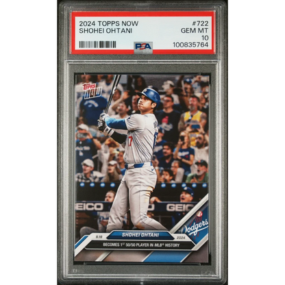 Graded 2024 Topps Now Shohei Ohtani #722 1st 50/50 Player in MLB History Baseball Card PSA 10 Gem Mint | Hall of Fame Sports Memorabilia | vintageantiquesgifts.com