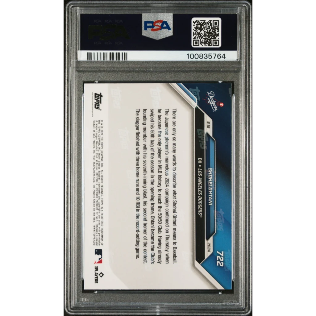 Graded 2024 Topps Now Shohei Ohtani #722 1st 50/50 Player in MLB History Baseball Card PSA 10 Gem Mint | PSA 10 Gem Mint Graded Baseball Card | vintageantiquesgifts.com