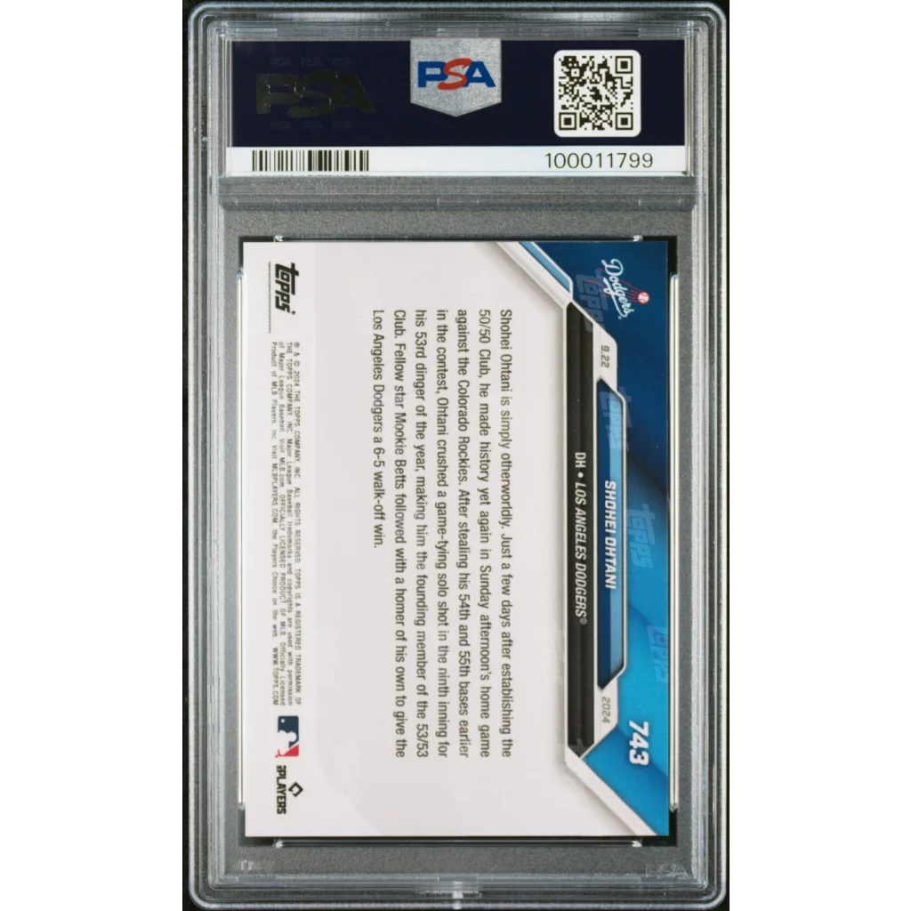 Graded 2024 Topps Now Shohei Ohtani #743 Phenom Reaches 53/53 Plateau Baseball Card PSA 10 Gem Mint | PSA 10 Gem Mint Graded Baseball Card | vintageantiquesgifts.com