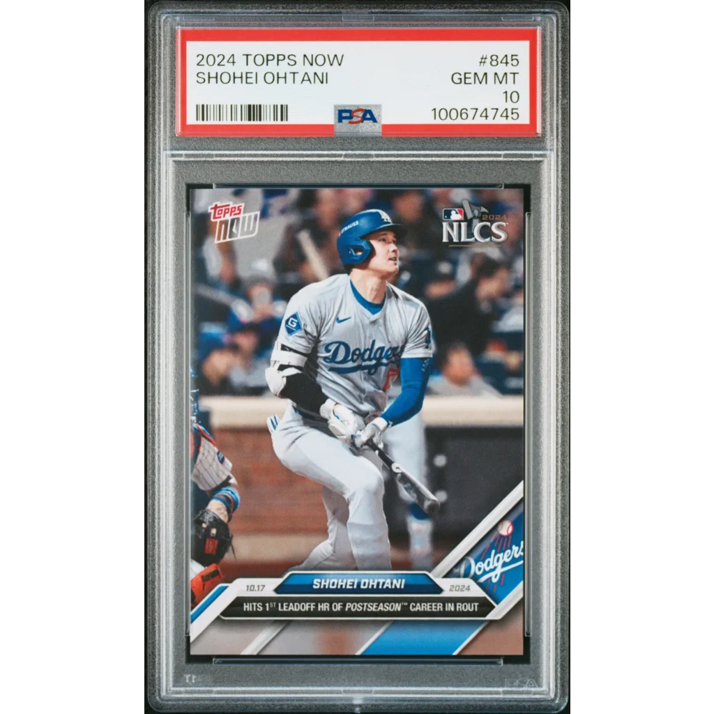 Graded 2024 Topps Now Shohei Ohtani #845 Hits 1st Leadoff HR of Postseason Career Baseball Card PSA 10 Gem Mint | Hall of Fame Sports Memorabilia | vintageantiquesgifts.com