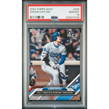 Graded 2024 Topps Now Shohei Ohtani #845 Hits 1st Leadoff HR of Postseason Career Baseball Card PSA 10 Gem Mint | Hall of Fame Sports Memorabilia | vintageantiquesgifts.com