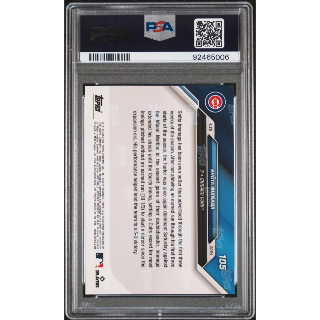 Graded 2024 Topps Now Shota Imanaga #105 Blue #/49 Rookie RC Baseball Card PSA 10 Gem Mint | PSA 10 Gem Mint Graded Rookie Card | vintageantiquesgifts.com