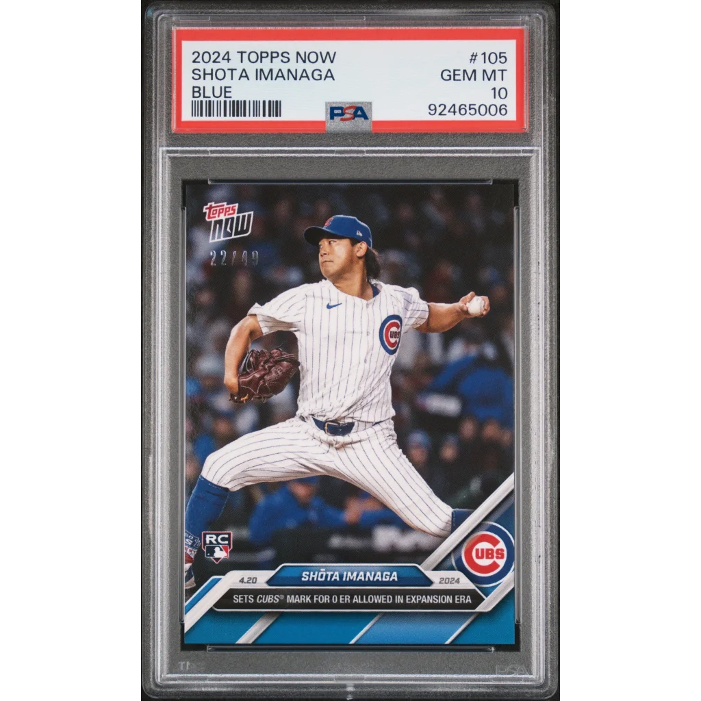 Graded 2024 Topps Now Shota Imanaga #105 Blue #/49 Rookie RC Baseball Card PSA 10 Gem Mint | Hall of Fame Sports Memorabilia | vintageantiquesgifts.com