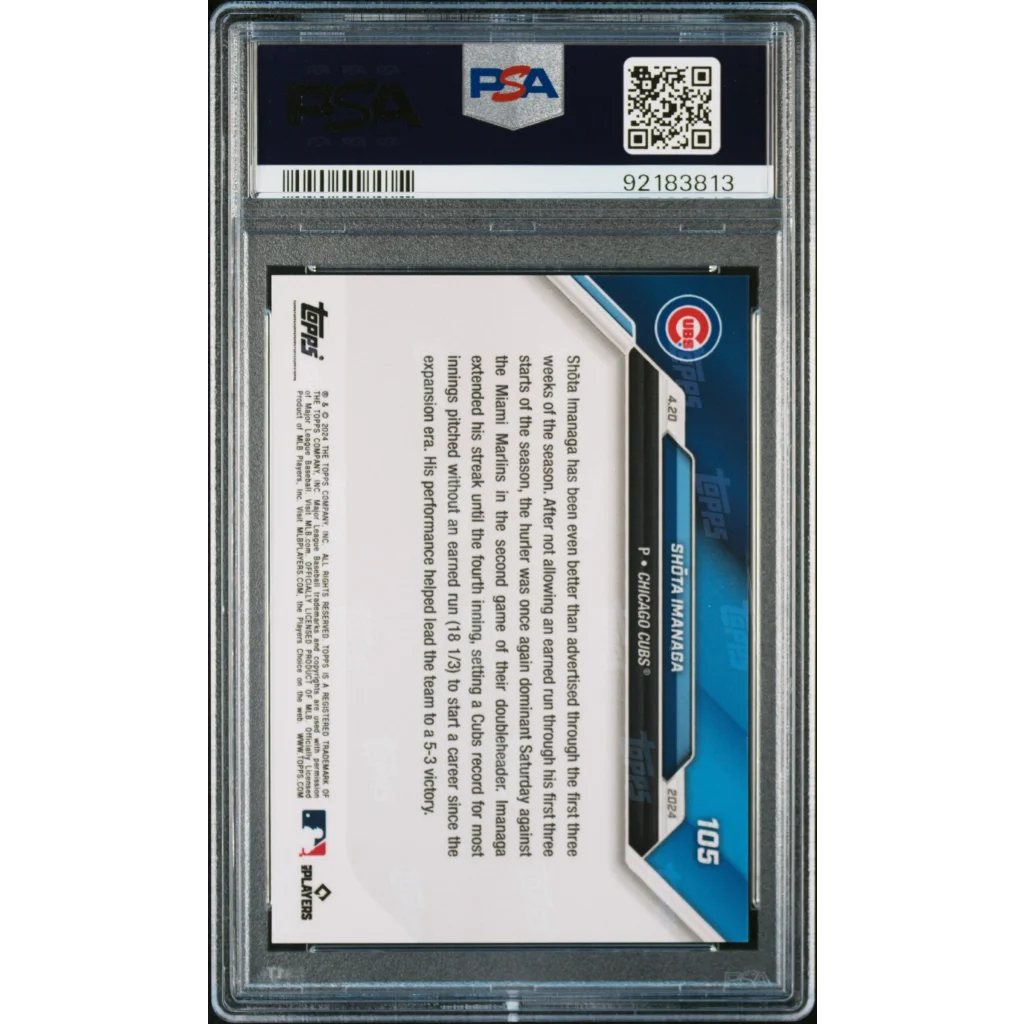 Graded 2024 Topps Now Shota Imanaga #105 Rookie RC Baseball Card PSA 10 Gem Mint | PSA 10 Gem Mint Graded Rookie Card | vintageantiquesgifts.com