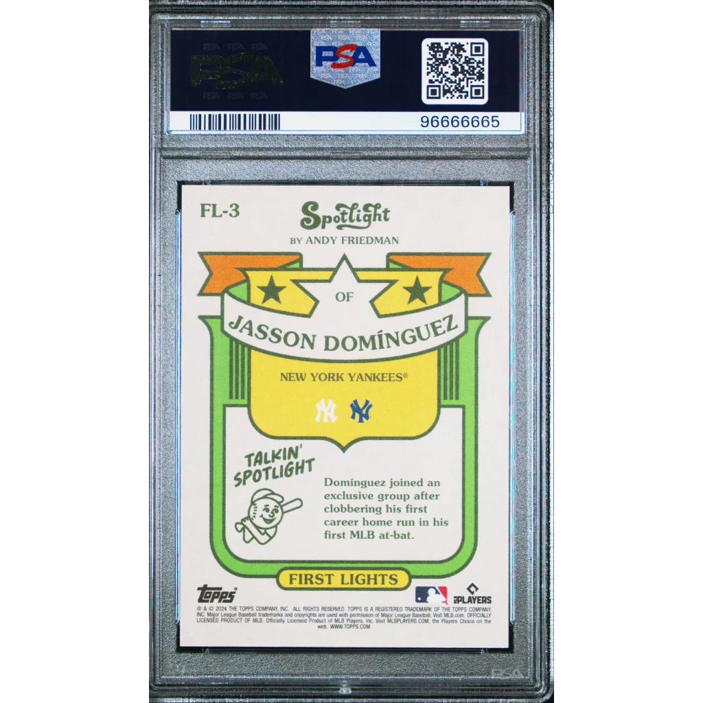Graded 2024 Topps Spotlight Jasson Dominguez #FL3 First Lights Rookie RC Baseball Card PSA 10 Gem Mint | PSA 10 Gem Mint Graded Rookie Card | vintageantiquesgifts.com