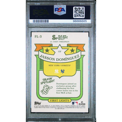 Graded PSA 10 Jasson Dominguez First Lights Rookie Card Gem Mint perfect baseball card