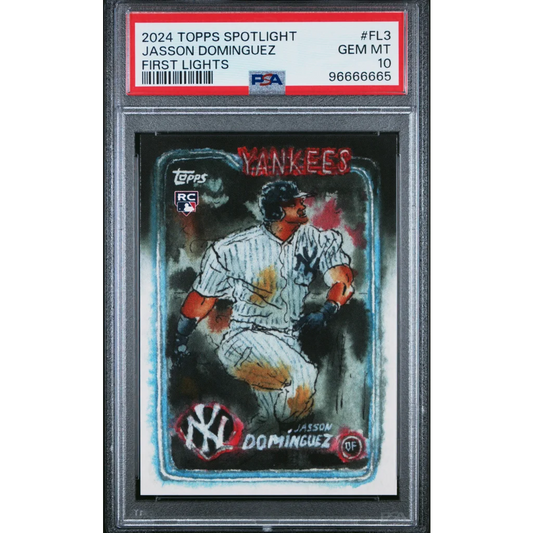 Graded 2024 Topps Spotlight Jasson Dominguez First Lights baseball card GEM MT 10