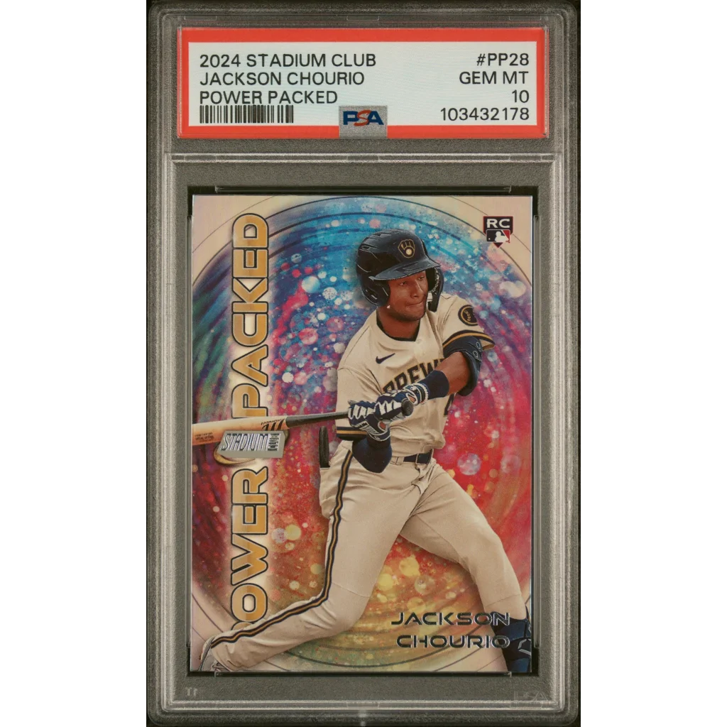 Baseball rookie card of Jackson Chourio graded PSA GEM MT 10 for sale