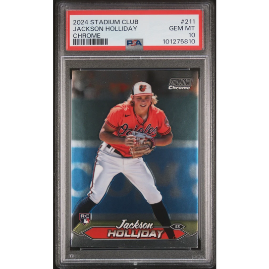 Graded 2024 Topps Stadium Club Jackson Holliday #211 Chrome Rookie RC Baseball Card PSA 10 Gem Mint | Hall of Fame Sports Memorabilia | vintageantiquesgifts.com