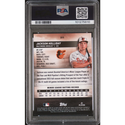 Graded 2024 Topps Stadium Club Jackson Holliday #211 Chrome RC PSA 10