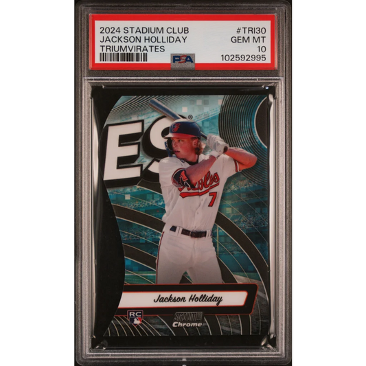 Graded 2024 Topps Stadium Club Jackson Holliday #TRI30 Triumvirates Rookie RC Baseball Card PSA 10 Gem Mint | Hall of Fame Sports Memorabilia | vintageantiquesgifts.com