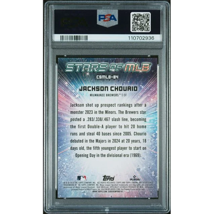 Graded 2024 Topps Stars of MLB Chrome Jackson Chourio #CSMLB84 Rookie RC Baseball Card PSA 10 Gem Mint | PSA 10 Gem Mint Graded Rookie Card | vintageantiquesgifts.com