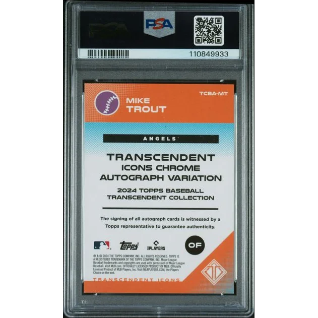PSA 9 Mike Trout 2024 Transcendent Chrome Auto numbered card with autograph