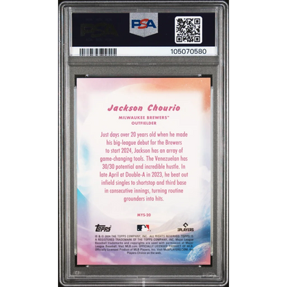 Graded 2024 Topps Update Jackson Chourio #MYS20 Mystical Rookie RC Baseball Card PSA 10 Gem Mint | PSA 10 Gem Mint Graded Rookie Card | vintageantiquesgifts.com