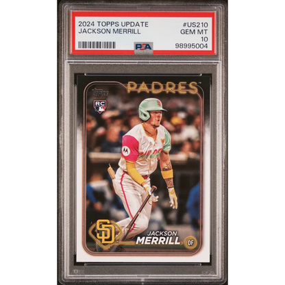 2024 Topps Update Jackson Merrill baseball card graded PSA GEM MT 10 by professional sports authenticator