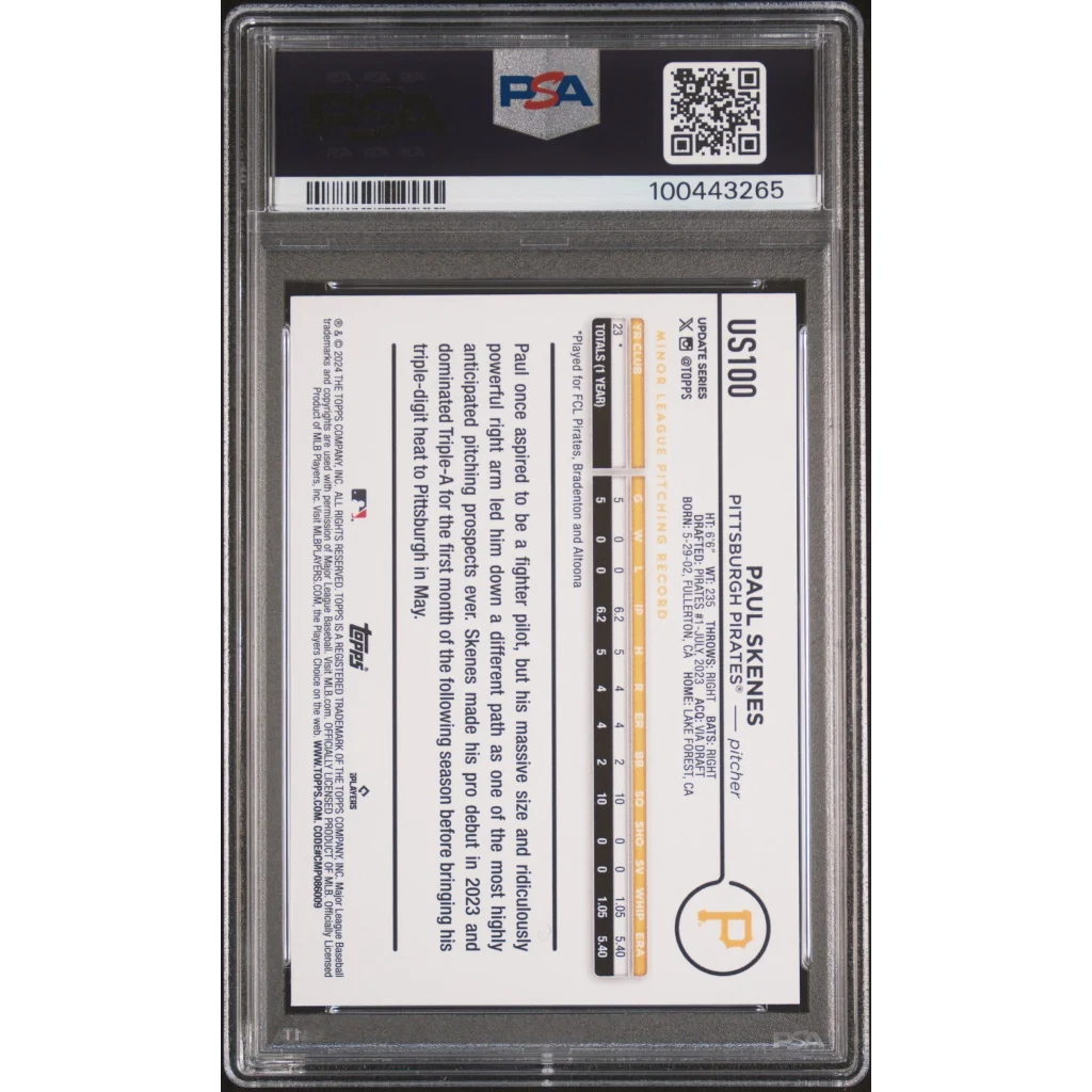 Graded 2024 Topps Update Paul Skenes #US100 Rookie RC Baseball Card PSA 10 Gem Mint | PSA 10 Gem Mint Graded Rookie Card | vintageantiquesgifts.com