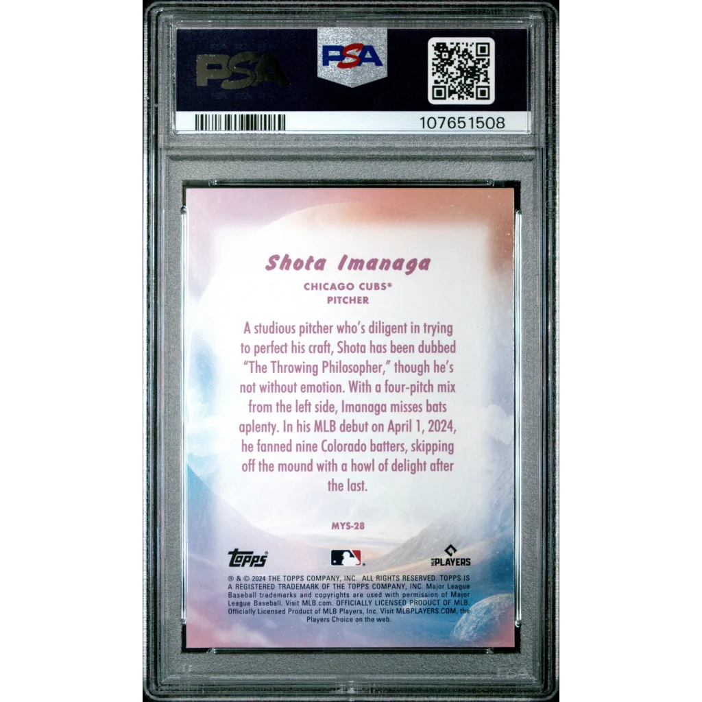 Graded 2024 Topps Update Shota Imanaga #MYS28 Mystical Rookie RC Baseball Card PSA 10 Gem Mint | PSA 10 Gem Mint Graded Rookie Card | vintageantiquesgifts.com