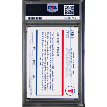Graded PSA 10 2024 Topps Update Wyatt Langford #US341 Rookie RC Card