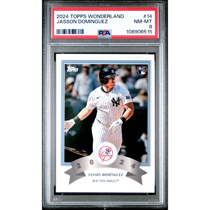 PSA Graded 2024 Topps Jasson Dominguez baseball card on display