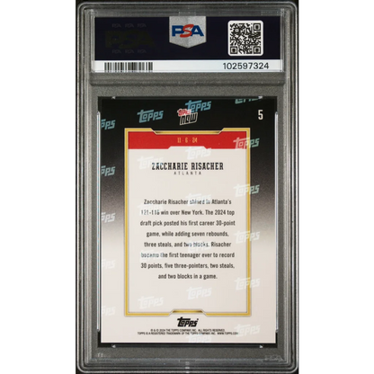 Graded 2024 Topps Now Zaccharie Risacher #5 Rookie RC Basketball Card PSA 10 Gem Mint | PSA 10 Gem Mint Graded Rookie Card | vintageantiquesgifts.com