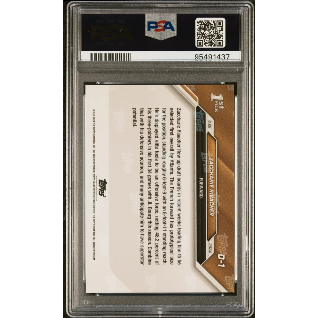 Graded 2024 Topps Now Zaccharie Risacher #D1 Draft Rookie RC Basketball Card PSA 10 Gem Mint | PSA 10 Gem Mint Graded Rookie Card | vintageantiquesgifts.com