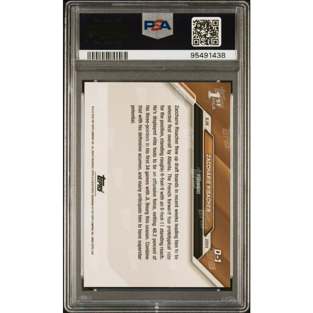 A graded Zaccharie Risacher 2024 Topps Now Draft Card in PSA holder