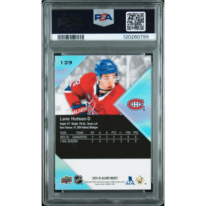 Graded 2024 Upper Deck Allure Lane Hutson #139 Rookie RC Hockey Card PSA 10 Gem Mint